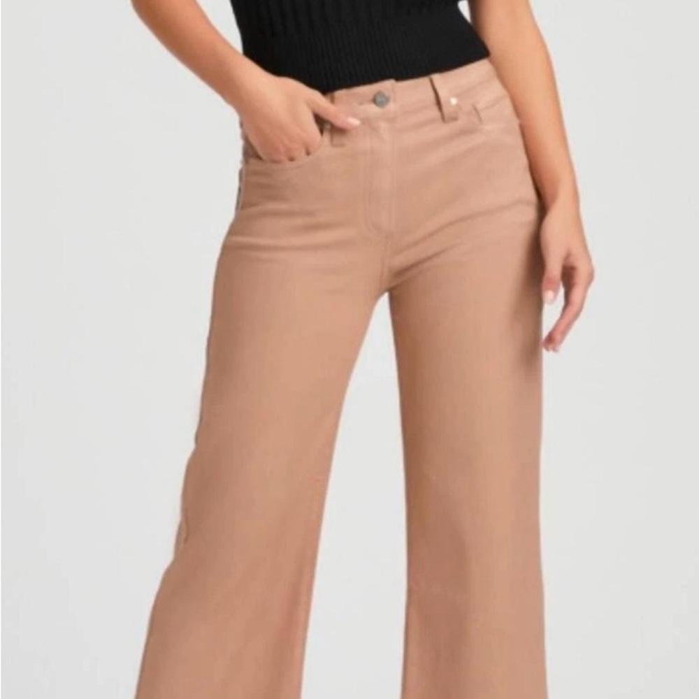Paige Women's Tan French Latte Wide-Leg Jeans Luxe Coating size 30